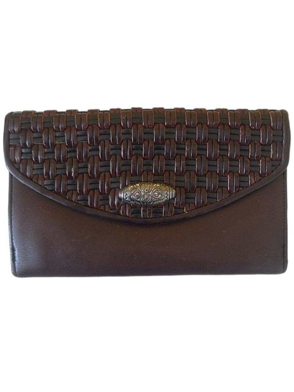 Brighton Woven Flap Brown Leather Wallet